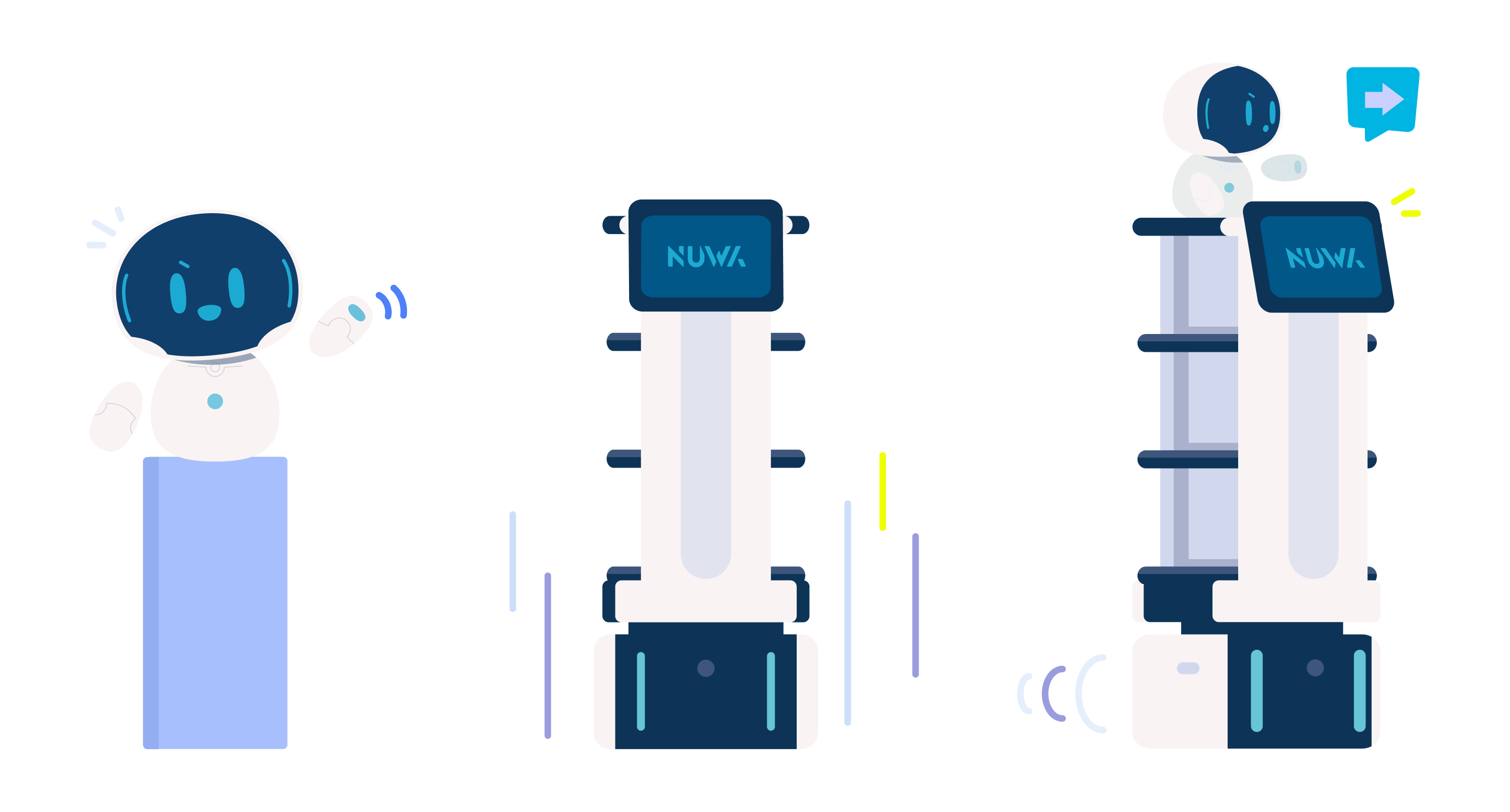Kebbi とサイネージ型 Collibot が並ぶ製品構成のイラスト